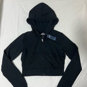 Hollister black cropped zip up